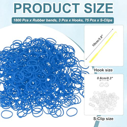 MECCANIXITY 1800 Pcs Loom Rubber Bands Kit with 75 Pcs S-Clips 3-Hooks Rubber Bands Refill Bracelet Making Kits for Weaving DIY Handcrafts Gift, Blue - color: Blue