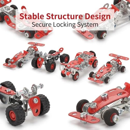 Ferthor Fun Racing Car STEM Toy Sets for Boys Ages 8-12, Metal Building Kit,STEM Building Toys for Boys Age 8-12,Roadster Red Vehicle Car Model for Kids 8 9 10 11 12-16 Years Old（265PCS）