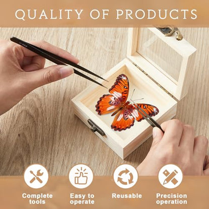 Spiareal 55 Pcs Insect Specimen Tools Kit Include 3.54 x 3.54 x 1.77 in 8 Pcs Display Case Box 6 Foam Pinning Board 3 Tubes Pins 6 Tweezers Butterfly Insect Pinning Kit Entomology Collection Supplies