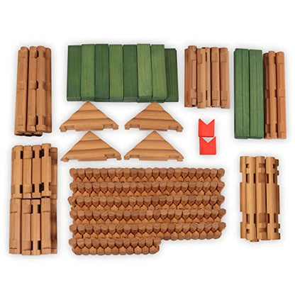 Wondertoys 328 Pcs Wooden Logs Set Ages 3+, Classic Building Log Toys for Kids, Creative Construction Engineering Educational Gifts - style: 328 PCS