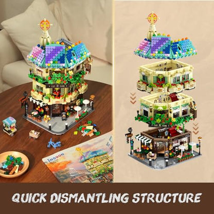 INSOON Flower Cafe House Building Set with Lights for Adults, Modular Kit