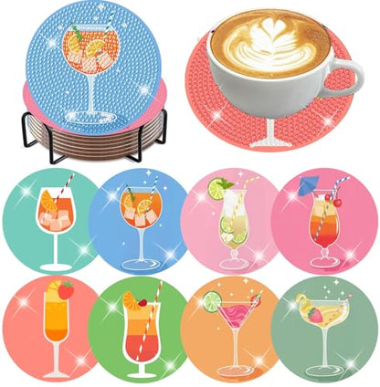 Diamond Art Coasters Kits, 8 Pcs Cocktail Diamond Painting Coasters Kit - color: Cocktail