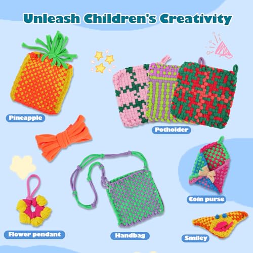 QPOU Weaving Loom Kit for Girls - Creative Toy Gift for Kids Ages 6-8 8-12, DIY Craft Kit to Make Potholders and Bracelets, Arts and Crafts Knitting Set for Beginners