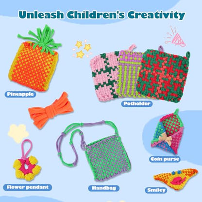 QPOU Weaving Loom Kit for Girls - Creative Toy Gift for Kids Ages 6-8 8-12, DIY Craft Kit to Make Potholders and Bracelets, Arts and Crafts Knitting Set for Beginners