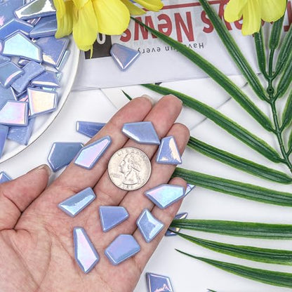 Youway Style 200g Iridescent Glass Mosaic Tiles for Crafts Bulk,Sky Blue - color: Sky Blue, size: 200g