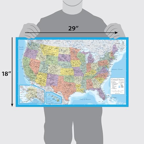 2 Pack - Laminated World Map & US Map Poster Set - Wall Chart Map of the World & United States - Made in the USA [Light Blue] - color: Light Blue