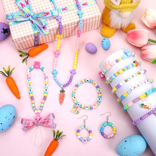 UPINS 2100+ Easter Beads for DIY Bracelet Making Jewelry Crafts Keychains - color: Pink Yellow Blue Purple Green