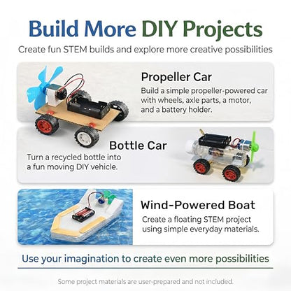 DC Motor Kit for Kids, 8 Set STEM Science Kit with Motors, Wheels & Gears