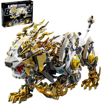 CSNRHG Mechanical Lion Building Block Toy Set Futuristic Mechanical Beast Model with Movable Parts & Gears Premium Mechanical Building Kit with Display Stand, Ideal Gift for Boys & Adults - color: Mechanical Lion