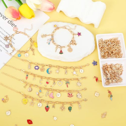 SANNIX 486Pcs Charm Bracelet Making Kit, Including 16 Bangles 228 Charms - color: Gold