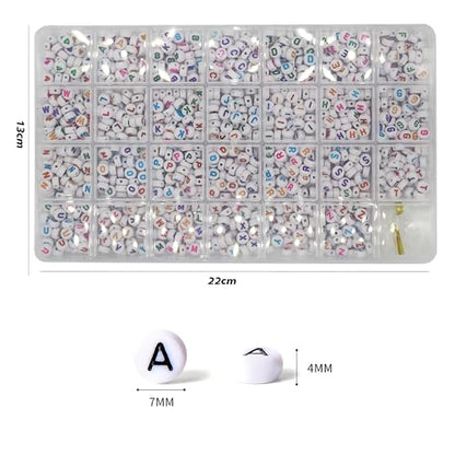 1400 Pieces 4x7mm White Round Acrylic Alphabet Letter Beads A-Z Heart Pattern Beads and Crystal Line for Jewelry Making Bracelets Necklaces Key Chains - color: D