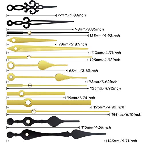 Mudder 2 Pcs Clock Replacement Mechanism 5 Pairs Hands, Gold and Black - color: Gold and Black