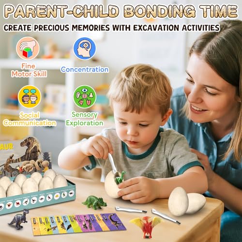 12 Dinosaur Eggs Excavation Dig Kit, Dino Party Favors for Kids Age 3+ Year - color: 12 Dinosaur Eggs