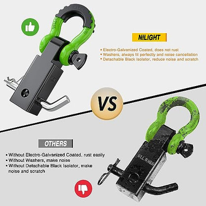 Nilight Shackle Hitch Receiver 2inch for Vehicle Recovery with 3/4" Shackle - color: Black+Green