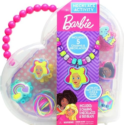 Tara Toys Barbie Necklace Activity Set – 160-Piece DIY Jewelry & Bead Kit with 5 Silicone Necklaces, 150+ Beads & Character Charms, Creative Craft Toy for Kids Ages 3+