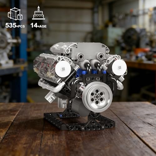 Mould King 10088 V8 Engine Model Kit - 535 Pcs to Build Your Own Mini Engine that Works, DIY STEM Mechanic Engineering Construction Set, Hobby Building Blocks Kit for Adults