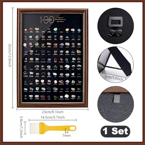 PH PandaHall 100pcs Crystals Stones Natural Mineral Specimen Shadow Box Mixed Stone Crystal Collection Display Frame Crystal Chips Set for Home Office Desk Decor Birthday Gift Giving
