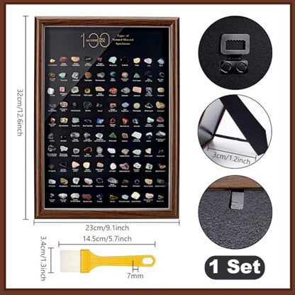 PH PandaHall 100pcs Crystals Stones Natural Mineral Specimen Shadow Box Mixed Stone Crystal Collection Display Frame Crystal Chips Set for Home Office Desk Decor Birthday Gift Giving