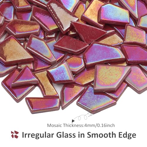 Youway Style 200g Iridescent Red Glass Mosaic Tiles for Crafs Bulk - color: Red, size: 200g