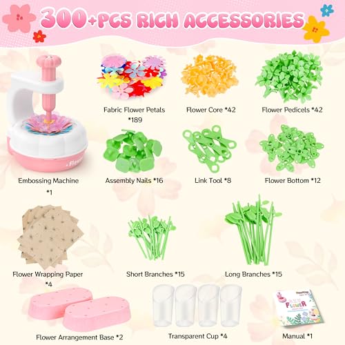 GirlsHome 300+PCS Fabric Flower Bouquets Toys, DIY Flower Making Kit - color: White Pink