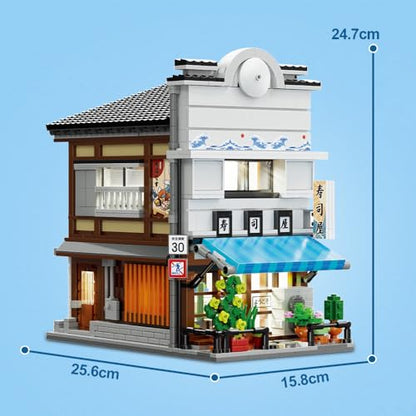 CaDA Master Japanese Sushi House Building Block Set C66018W Creative City Brick Kit with Lights，1665PCS Street House Idea Gift for Adults - color: C66018w