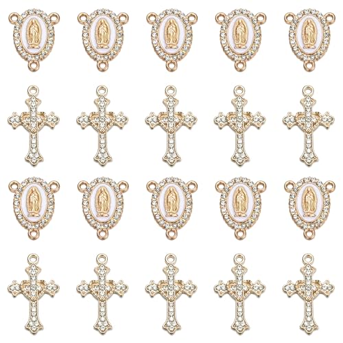 Jiali Q 20 Piece Set Rhinestone Cross Connectors and Pendants for Jewelry Making (Gold) - color: GOLD