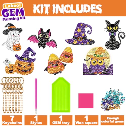 Labeol Diamond Art Kits for Kids with 5D Diamond Creat Your Own GEM Keychains Arts and Crafts for Kids Ages 8-12 Christmas Stocking Birthday Gifts for Kids 6+ - style: halloween