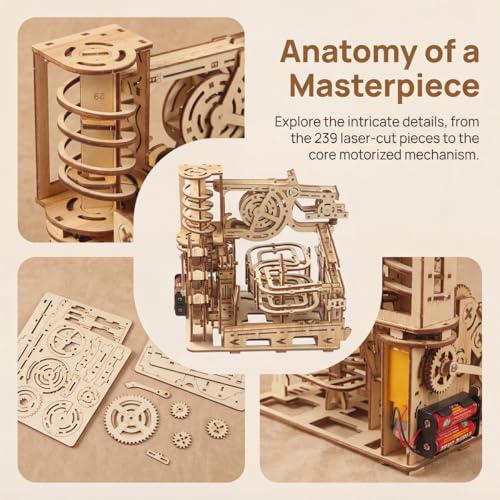 Adult 3D Wooden Spiral Walkway Marble Run Assembly Kit, DIY Mechanical Model Building Set, Educational STEM Puzzle Desktop Toy, Birthday Gift for Teens Aged 14 and up, All-new Upgraded Deluxe Edition