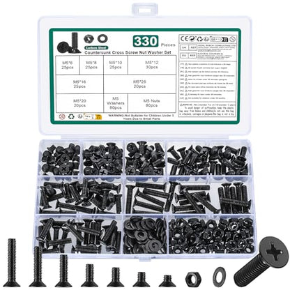 330 Pcs M5 Machine Countersunk Screws Assortment Kit - size: M5 - 330