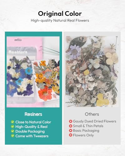 Resiners 100Pcs Dried Flowers, Pressed Flowers for Craft(Retro Style) - color: Blue Petal 100pcs