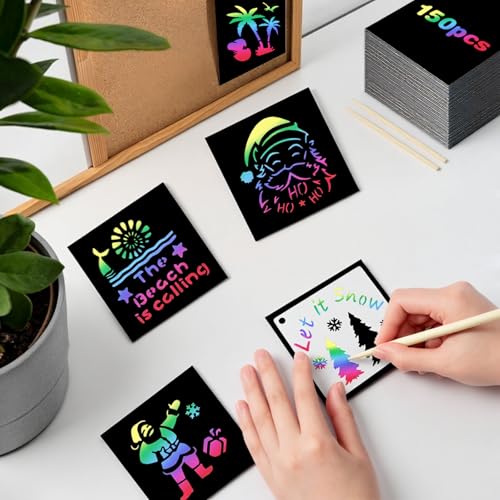 Eommmgl-180 Rainbow Scratch Paper Set,Scratch Art for 4-12 Kids, Mini Notes Arts and Craft Supplies,Matching Random Personalized Stencils ，Christmas Gift，School Classroom Activities, Travel Carrying.
