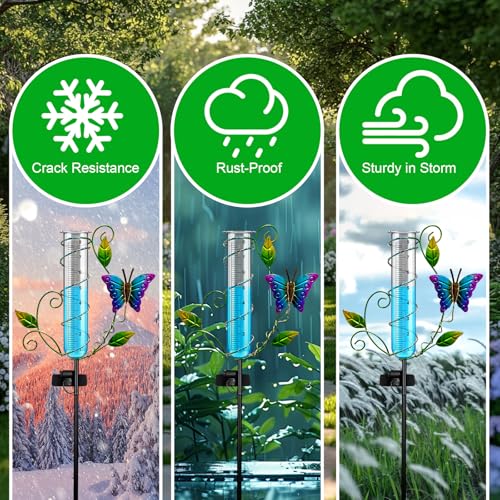 Butterfly Rain Gauge Outdoor, Garden Solar Rain Gauges Waterproof - color: Purple - Butterfly