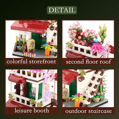 Mini House Building Kit, Street View Flower Shop Building Blocks for Adults - color: Flower Shop