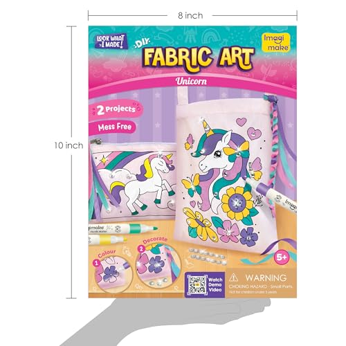 Imagimake DIY Unicorn Fabric Art Kit | Color Your Own Bag & Pouch, Ages 5+ - style: Fabric Art Kit