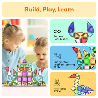 PicassoTiles Nano Magnetic Tiles Travel Set with Storage Tin, Kids Ages 3+ - color: 50pcs Mini With Case