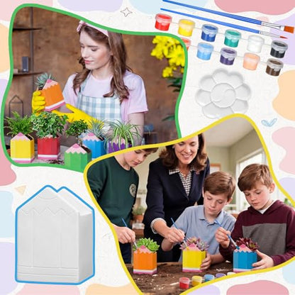 Beeveer 6 Sets Paint Your Own Succulent Planter Ceramic Mini Unpainted Flower Pots Back to School DIY Paintable Succulent Plant Pots for Kids Student Classroom Craft Project Activity - style: Pencil