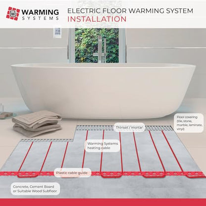 70 Sqft Electric Radiant Floor Heating Cable Kit – 120V Heated Tile Floor System with UWG5 Programmable Thermostat, Sensor, Installation Monitor & 25 Year Warranty, Made in the USA - size: 70 Sq Ft