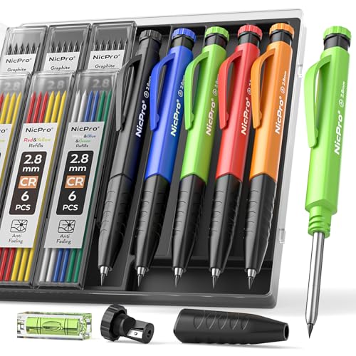 Nicpro Carpenter Pencil with Sharpener, 5 Pack Pencils for Construction - size: 5 PACK