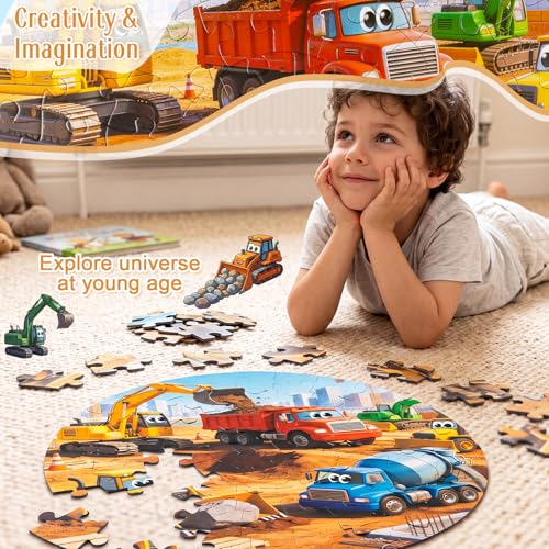 Civaner 70 Pieces Floor Puzzles Round Large Puzzles, Construction Vehicles - style: Construction Vehicles