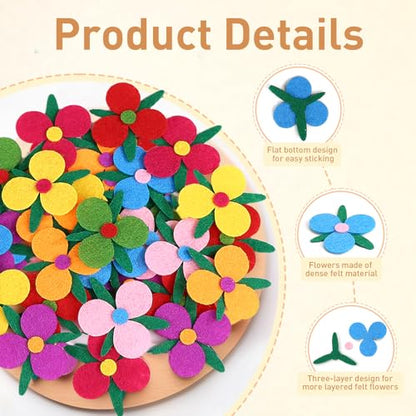 Naler 120pcs Three-Petals Felt Flowers for Crafts, 1.3x1.1 Fabric Flowers