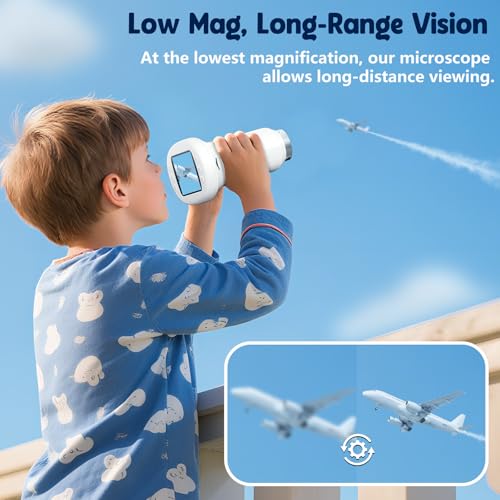 Odatay 2.4" 4K 1000X Digital Kids Microscope with 32G Card 12 Slides, White - color: White