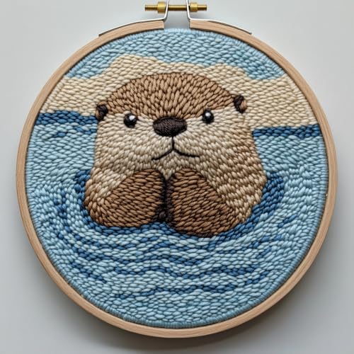 Punch Needle kit for Beginners, Punch Stitching kit for Adults, Needle Punch Kits for Adults – A Water Otter with Hands Raised in The Water Punch Needle Set - color: 17-Otter