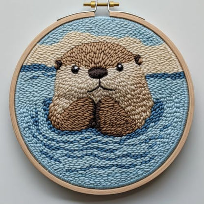 Punch Needle kit for Beginners, Punch Stitching kit for Adults, Needle Punch Kits for Adults – A Water Otter with Hands Raised in The Water Punch Needle Set - color: 17-Otter
