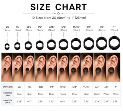 Oyaface 20 PCS Piercing Tunnel Set Soft/Hard Silicone Flesh Ear Plugs 2g-25mm Flexible Ear Stretching Gauge Expander - color: Black