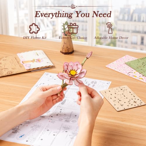 rowood 3D Puzzle Wooden Flower DIY Craft Kits for Adults Women-Lotus - style: Lotus