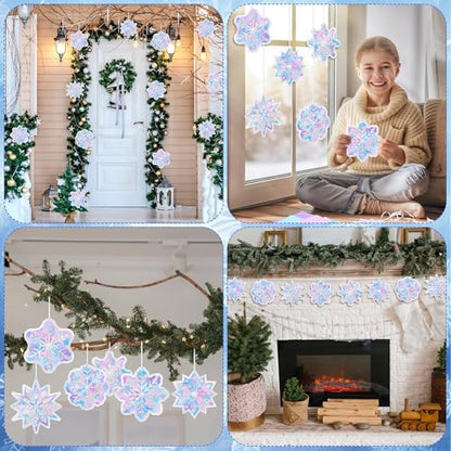 Aneco 24 Sets Winter Snowflake Crafts Kits Glitter Frozen Paper Tissue Sign Craft Christmas Tree Hanging Decorations for Party Holiday DIY Home Activities - style: Winter Snowflake
