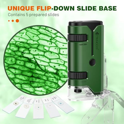 100x-250x Pocket Microscope for Kids Adults, Protable Handheld Miniscope, Mini Microscope Kit for Kids Adults Home School Lab Biology Science Education, Green - color: Green