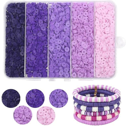 3500pcs Purple Clay Beads for Bracelets Making 6mm Heishi Beads Polymer Flat Round Disc Clay for Jewelry Making Purple Bead Crafts - color: Purple