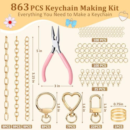 863 Pcs Keychain Making Kit, Alphabet Beads Craft Set with Storage Box