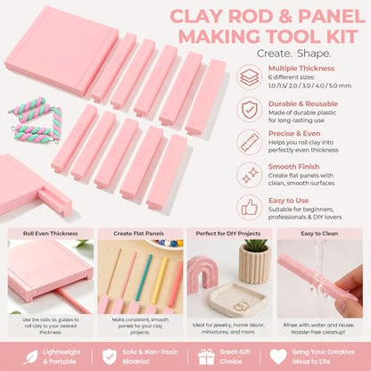 Polymer Clay Strip Roller Guide, Rolling Board with 12 Thickness Sliders (PLA), Smooth Strip Maker Tool for Clay Earrings and DIY Jewelry
